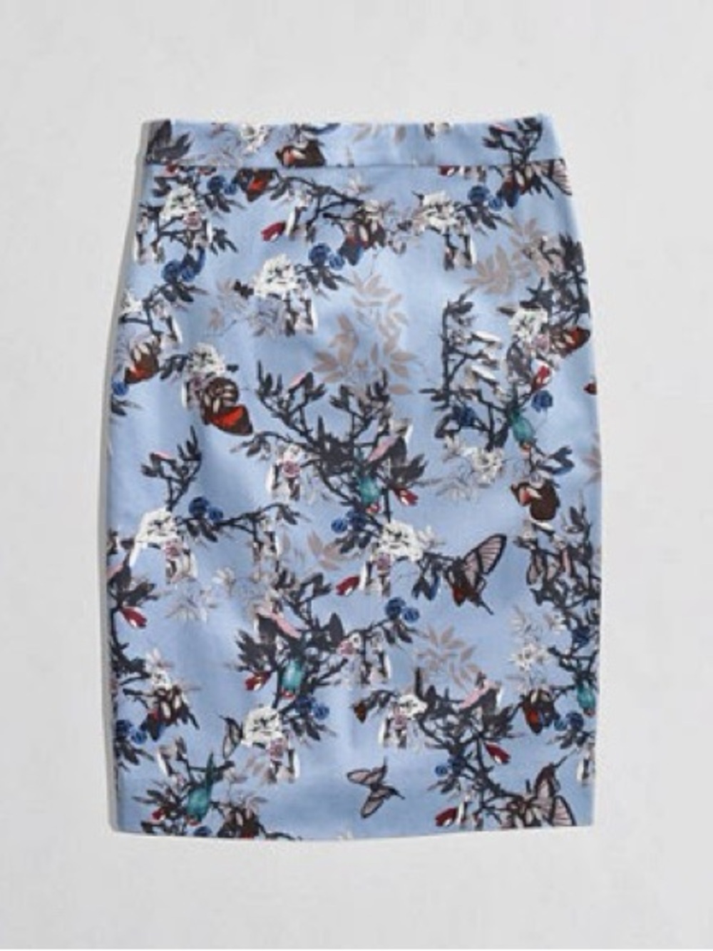 J. CREW Botanical Bird Stretch Pencil Skirt Floral Blue 10 Classic Work Business
